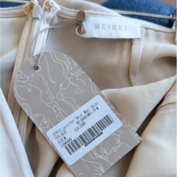 NWT Meshki Ivory Jennifer Twist Maxi Satin Slit A-line Skirt, size M - Picture 4 of 9